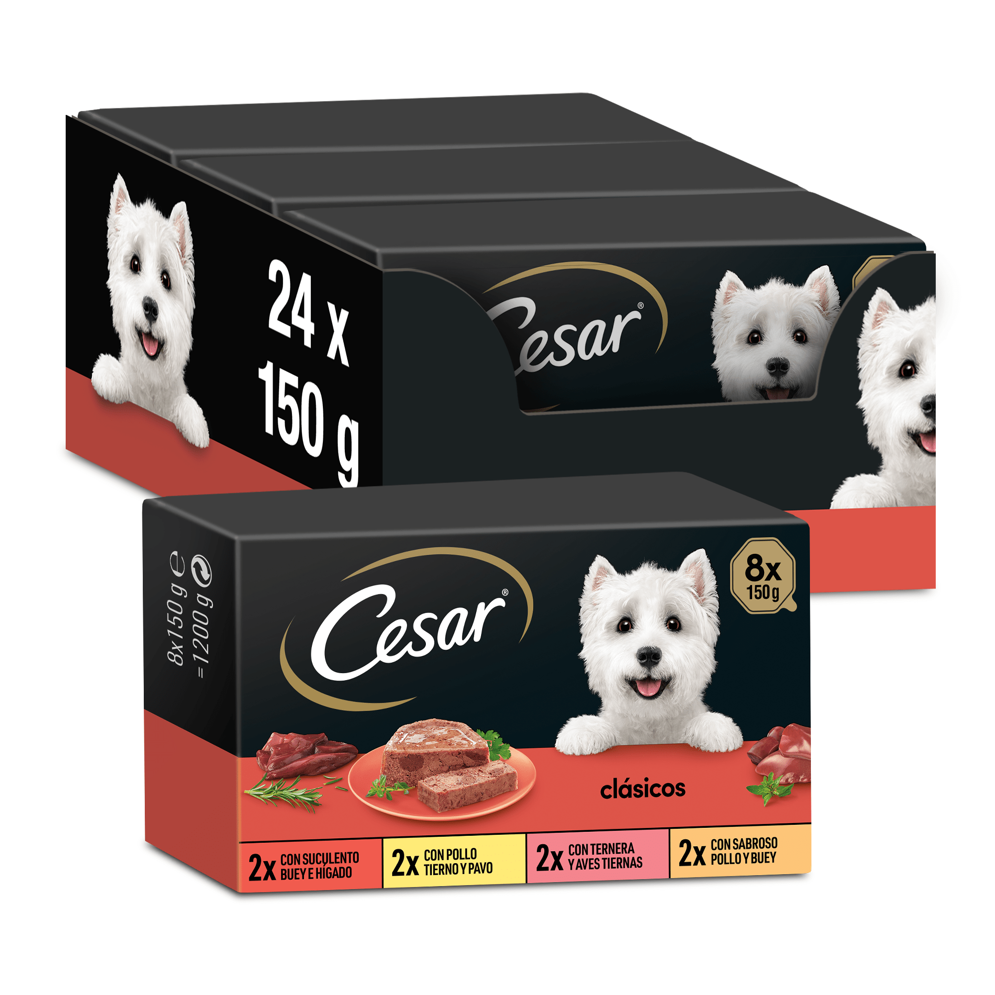 TEMU Cesar Comida Húmeda para Perros, Selección de Clásicos en Paté, Multipack (Pack de 3 x 8 Tarrinas x 150g)