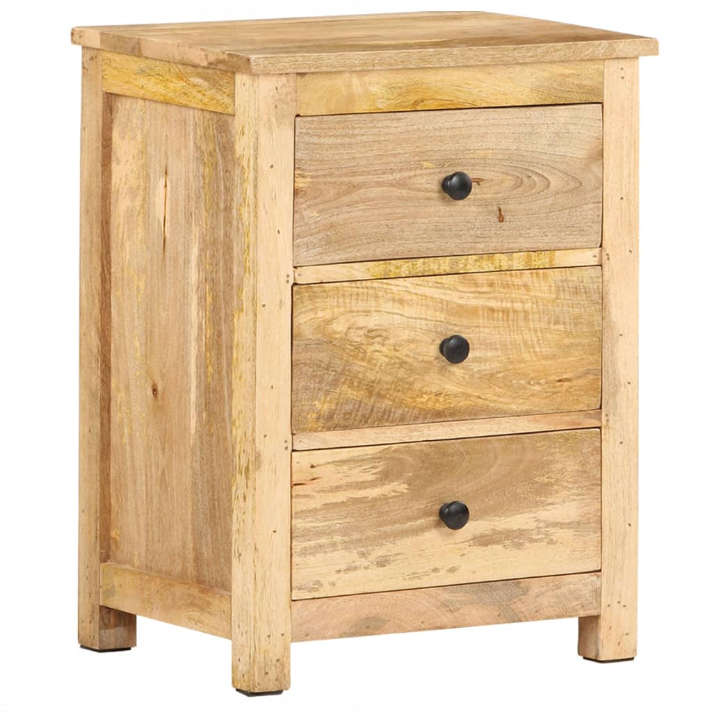 Image of Vidaxl Solid Mango Wood Nightstand With 3 Drawers, Bedside Cabinet, Night Console, Bedroom Dresser, Side Table, 45x35x60cm