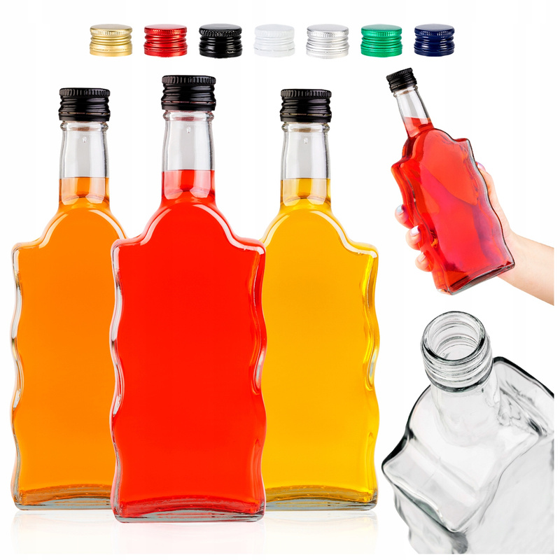 TEMU Set di 5 Bottiglie di Vetro 500 ML 0,5 L per vodka, , moonshine - elegante per liquori e altre bevande fatte - Forma ondulata classica e vetro