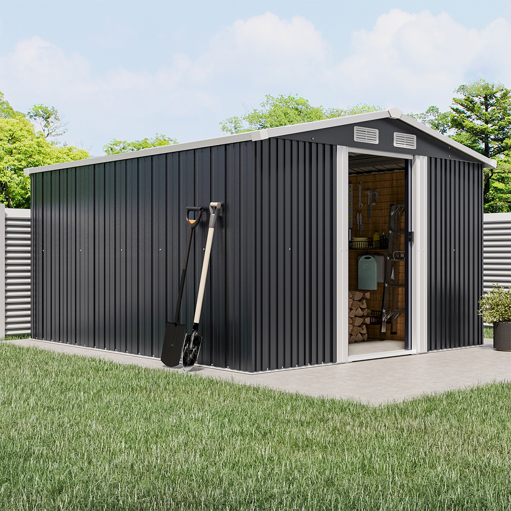 TEMU 10' X 8' Ft Large Metal Garden Tool Storage Shed Removable Outdoor Storage House Tool Storage Shed Strong Reinforced Roof Structure Corrosion