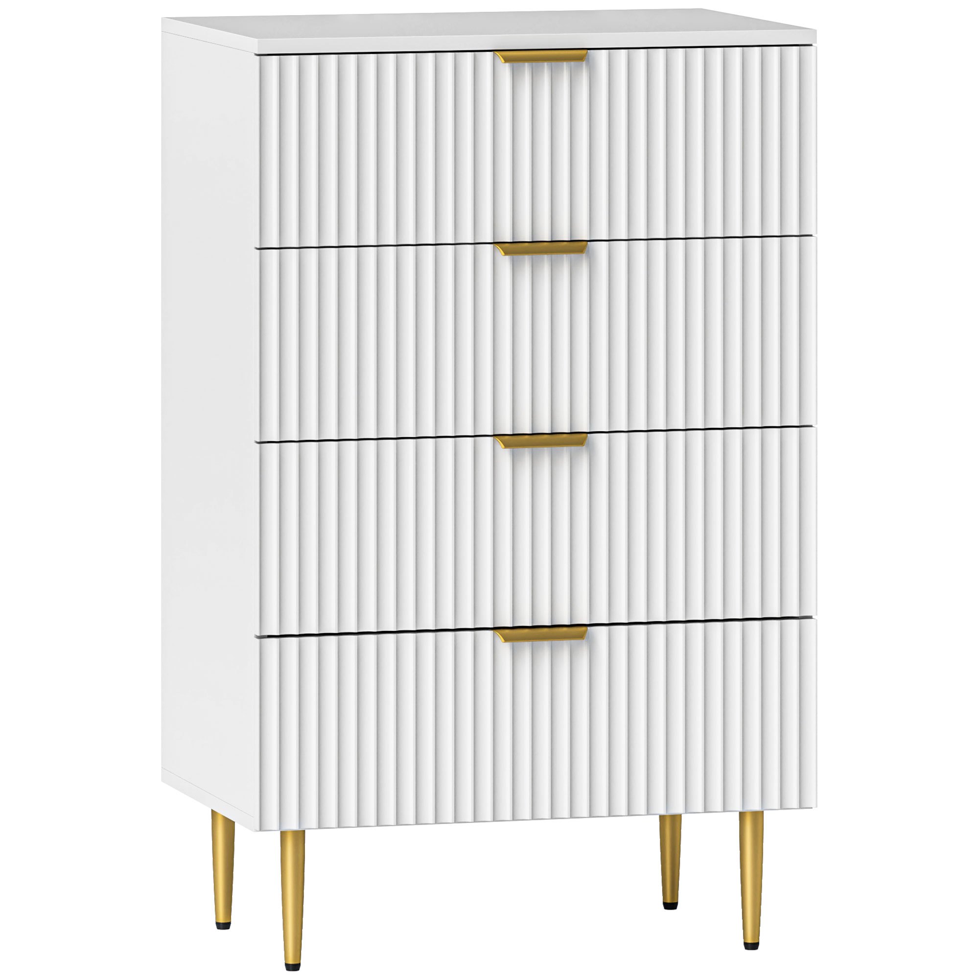TEMU Commode HOMCOM à 4 Tiroirs, Meuble de Rangement Moderne pour Chambre avec Poignées et Pieds Dorés, pour Chambre, Salon, Dim. 60 x 40 x 96 cm,