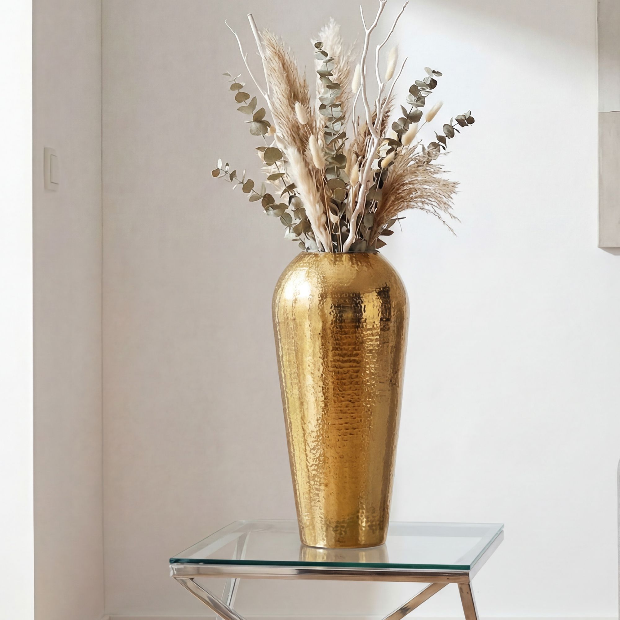 Aluminum Decorative Vase 50cm Gold - Large Floor Vase - Modern Round Base Vase - Metal Vase For Flowers - Living Room Design Decor - Decoration