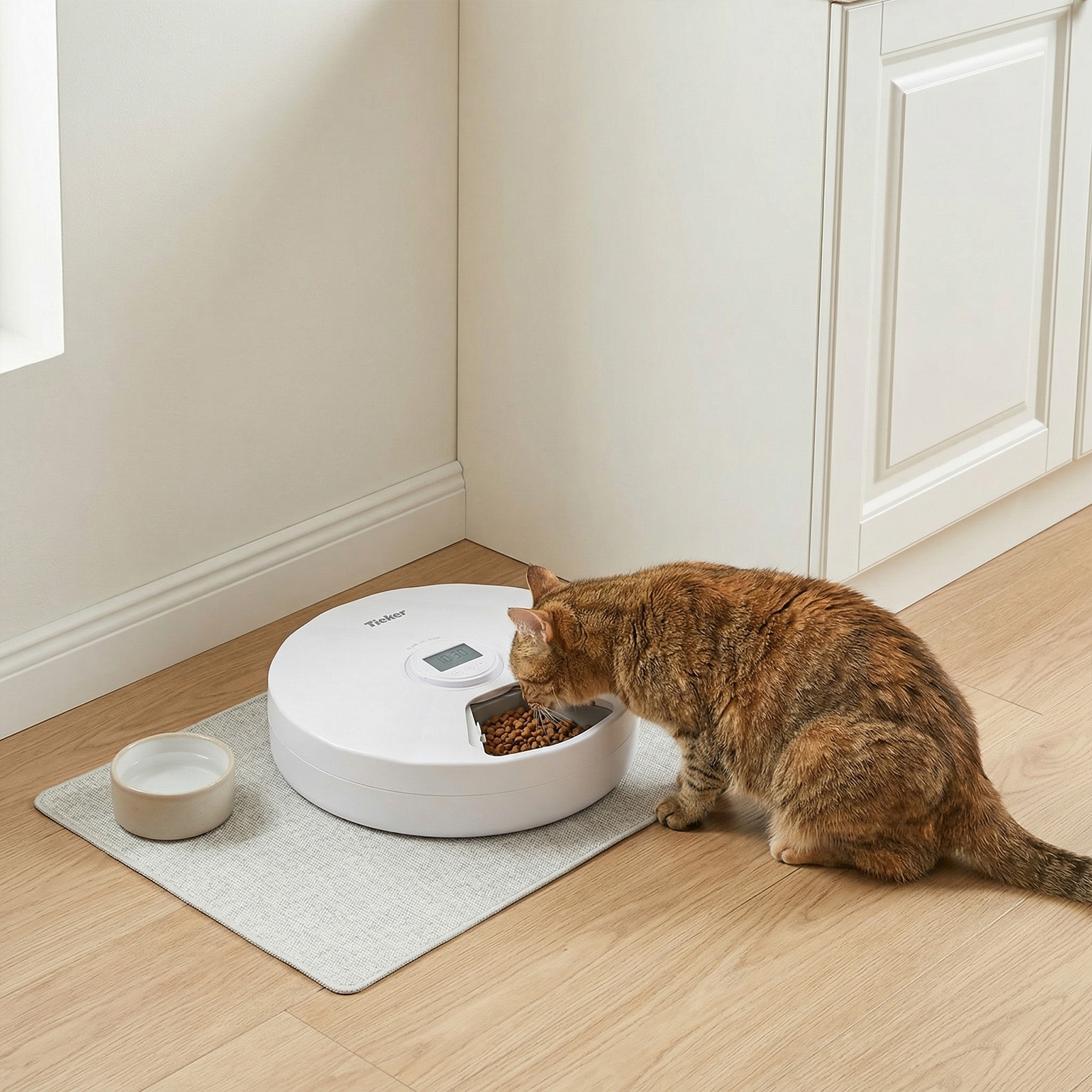 Dog Feeder Dispenser with Six Partitions, 31cm White