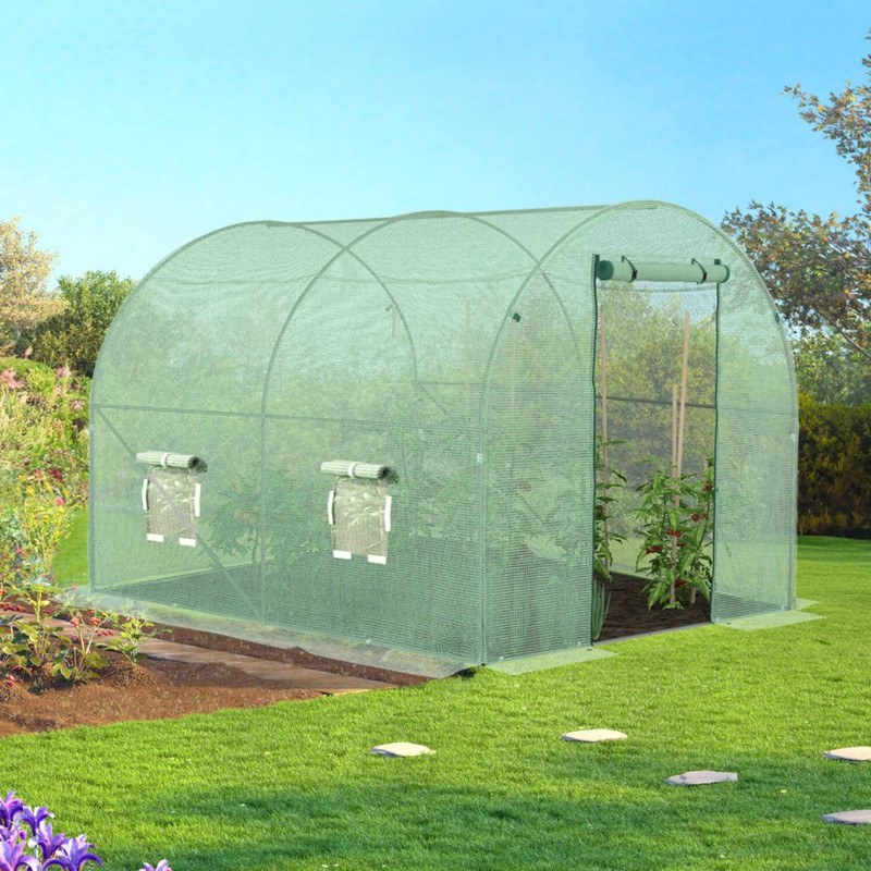 TEMU Bâche de rechange pour serre de jardin tunnel 6m² 3 x 2 x 2 m anti-UV avec porte et fenêtres ROMA verte