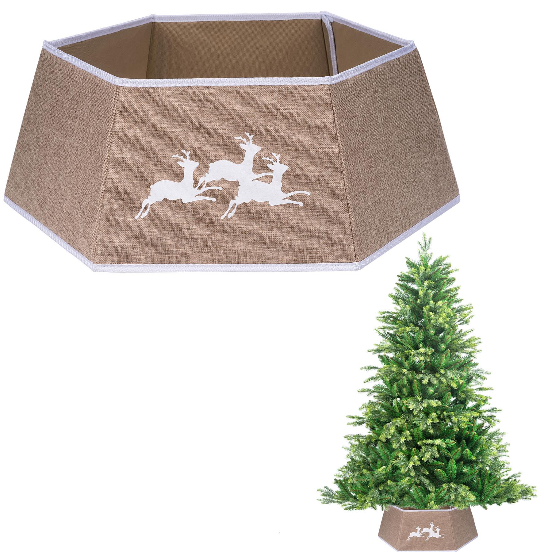 TEMU 26.8inch Christmas Tree Skirt Foldable Burlap Xmas Tree Stand Base Cover Collar Trunk Basket Ring For Tree Decorations