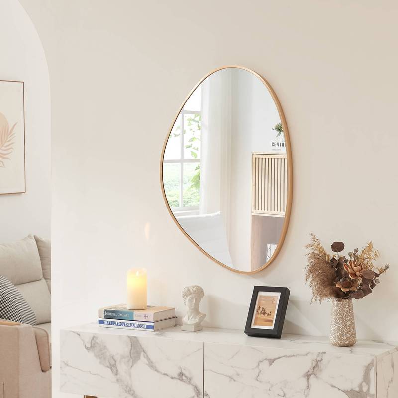 Wall Mirror Lardkapihond With Drop-shaped Frame, 75 X 53 Cm, Gold Finish
