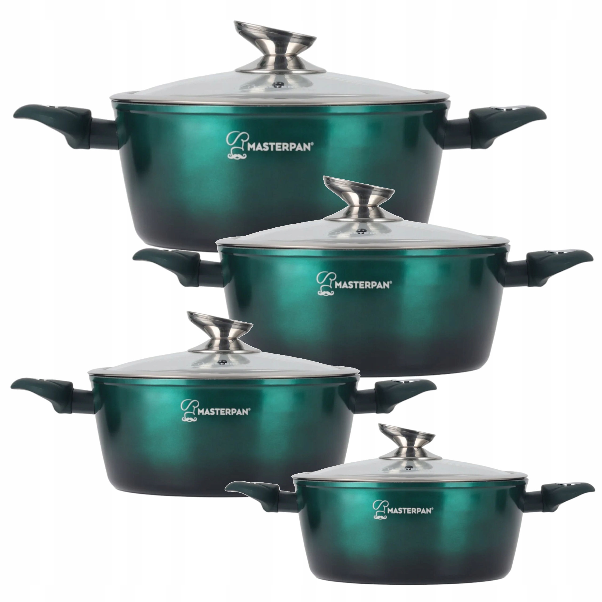 Marble Cookware Set Of 8, 16-28 Cm - Induction, Gas, Electric - Green