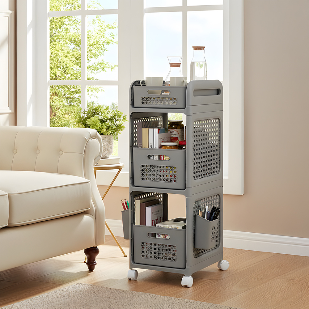 3-Tier Portable Mobile Utility Shelving Unit with Lockable Castors