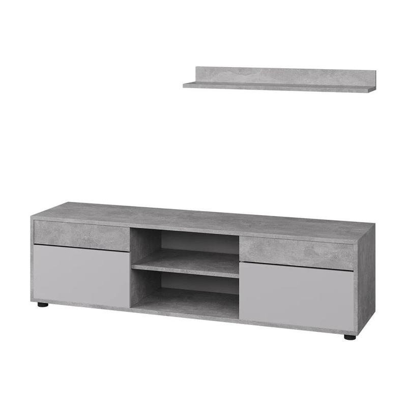 Image of Living Room Wall Berno Concrete/white 2-part Closet Tv Cabinet Set Living Room Wall Chipboard, 16 Mm