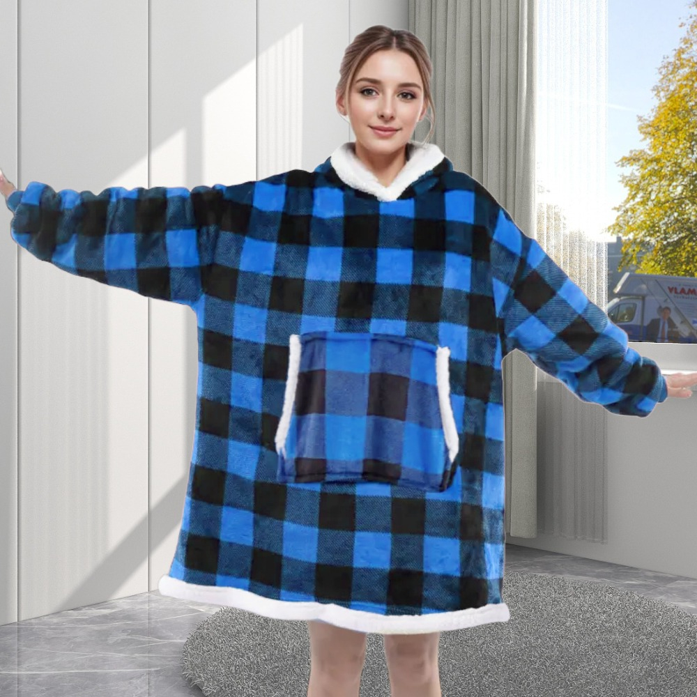 TEMU 1pc Oversized Decor Blanket With Sleeves, Strong Tv Blanket With With A Kangaroo Pocket, Wearable Blanket Hoodie, Cozy Fleece & Flannel, Machine