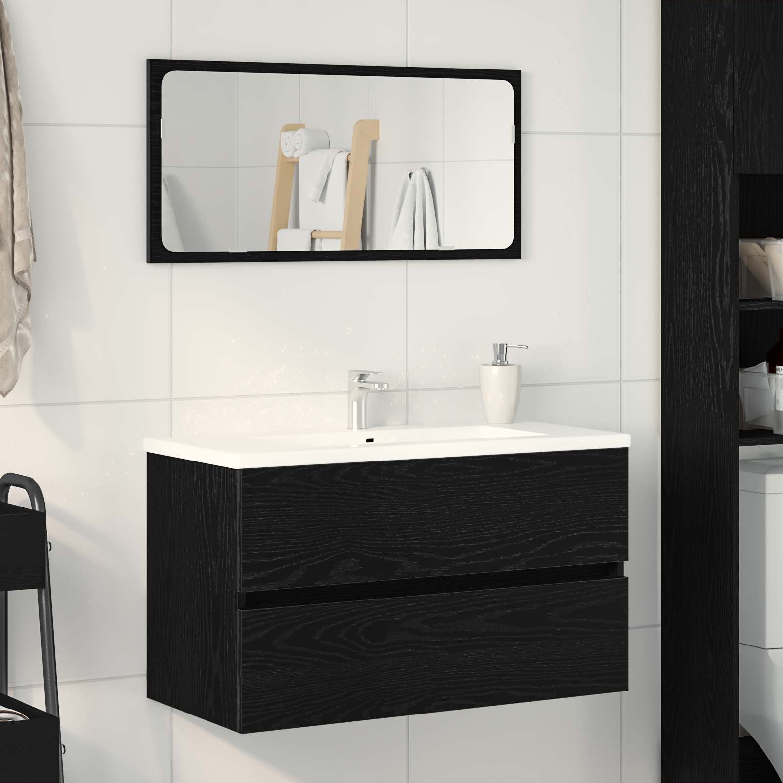 Image of Vanity Unit 80x38.5x45 Cm Wood, Elegant Storage, Rectangular Bathroom Cabinet, Modern Washbasin, Stylish Furniture For Your Bathroom