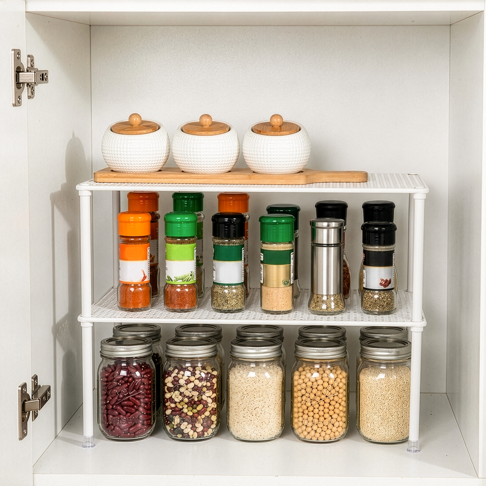 2-Tier White Mesh Metal Storage Rack for Kitchen & Bathroom
