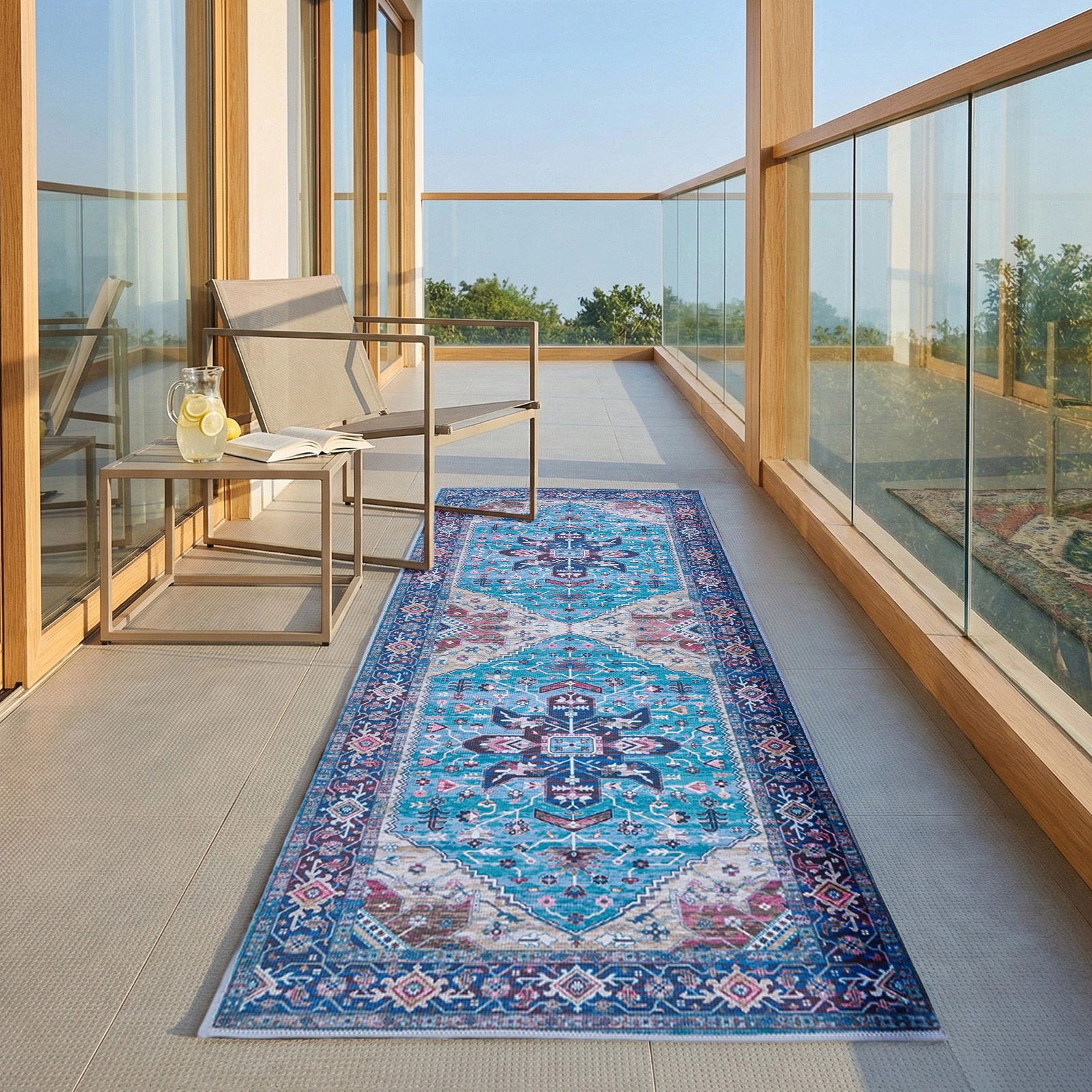 TEMU 1pc Bohemian Vintage Long Runner Rug, Narrow Hallway Carpet With Retro Geometric Floral Pattern, Non-slip Backing, Machine-washable, Universal