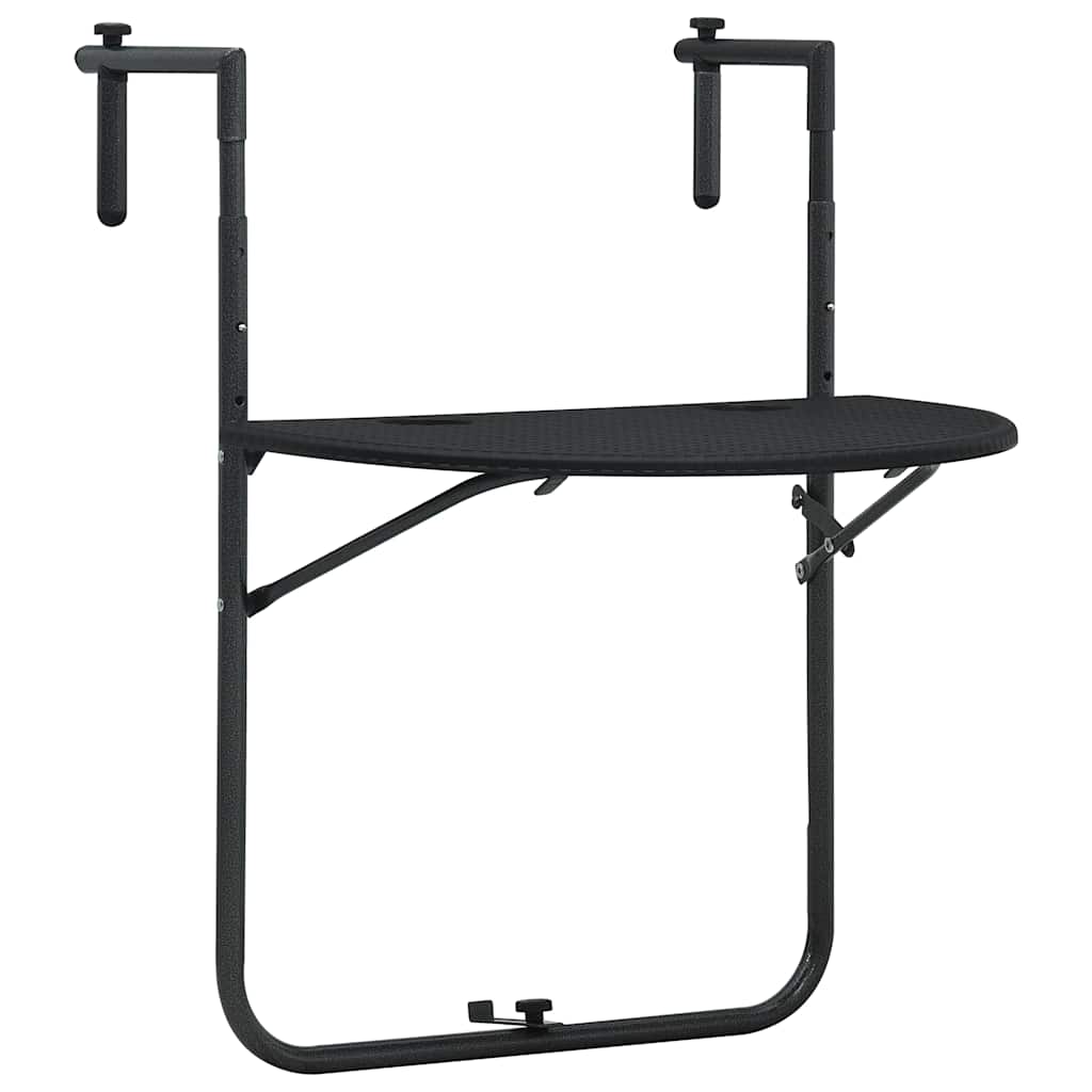 Image of Adjustable Height Hanging Folding Balcony Table Balcony Folding Table Hanging Table Black 60x64x83.5cm Plastic Rattan-optic