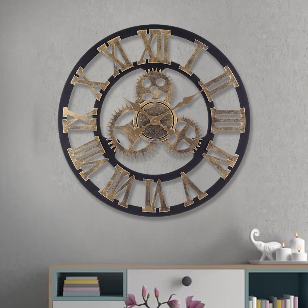 TEMU 1pc 3d Gear Vintage Outdoor Garden Clock, 58cm Large Industrial Style Silent Roman Wall Clock, Face Round Wall Clock For Living Room, Bedroom,