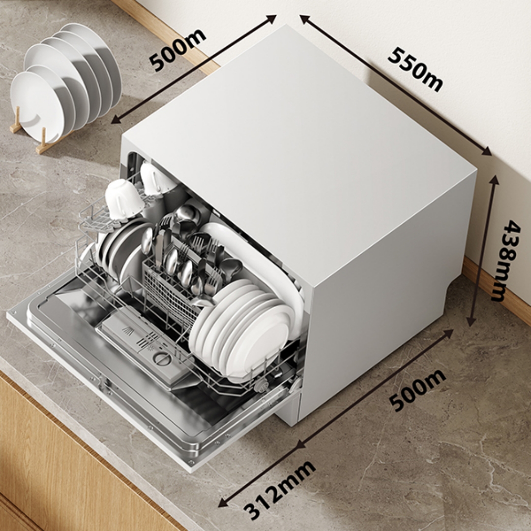 Midea COMFEE' Compact Tabletop Dishwasher – 6 Place Settings (Fits 67 Tableware Pieces, Up to 250mm Plates), 47dB Quiet Noise, Mini Countertop Size for Small Families & Couples, LED Display, 1-24H Delay Start, 6.5L Low Water (1/5 Vs Handwashing), White (Energy Class F) – Space-Saving for Small Kitchens