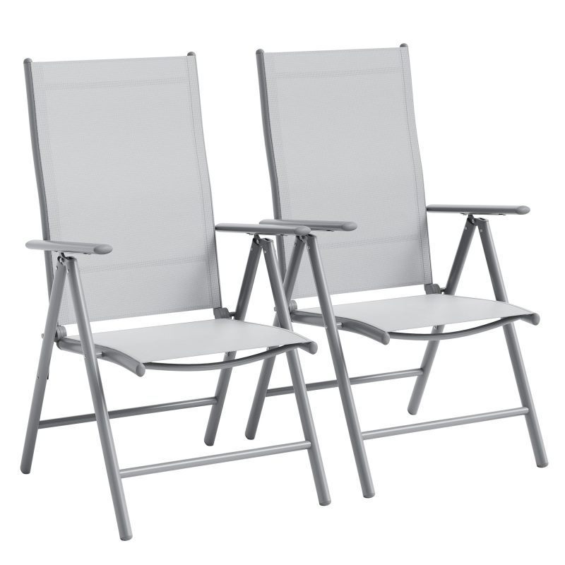 Image of Folding Garden Chairs Set Of 2, Portable Garden Folding Chair, All Weather Outdoor Dining Chair, Easy To Carry, Aluminum Fabric Outdoor Bistro Dining Chairs For Lawn, Balcony, Poolside
