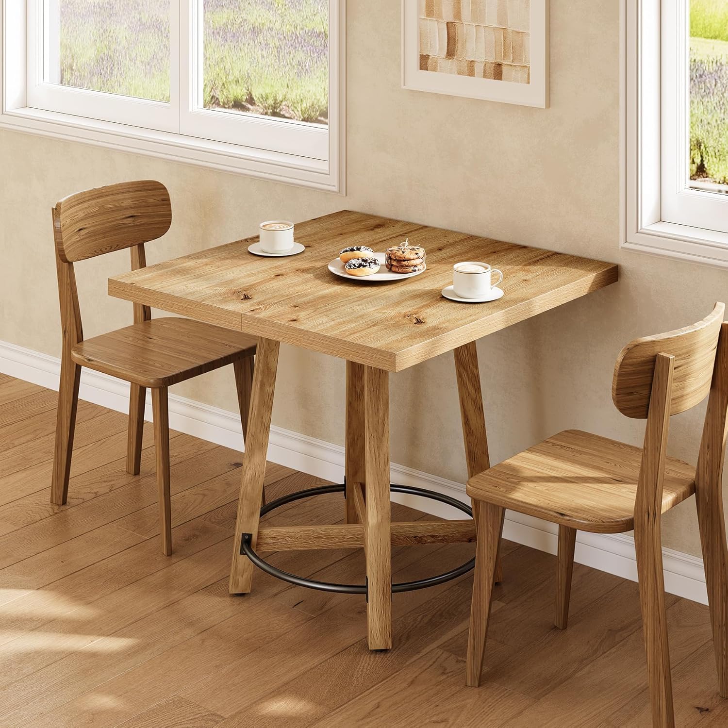 TEMU Table à manger carrée moderne, pour 2 à 4 personnes, de style Mid-Century Modern, pour pièces, cuisine et salle à manger, en marron et noir,
