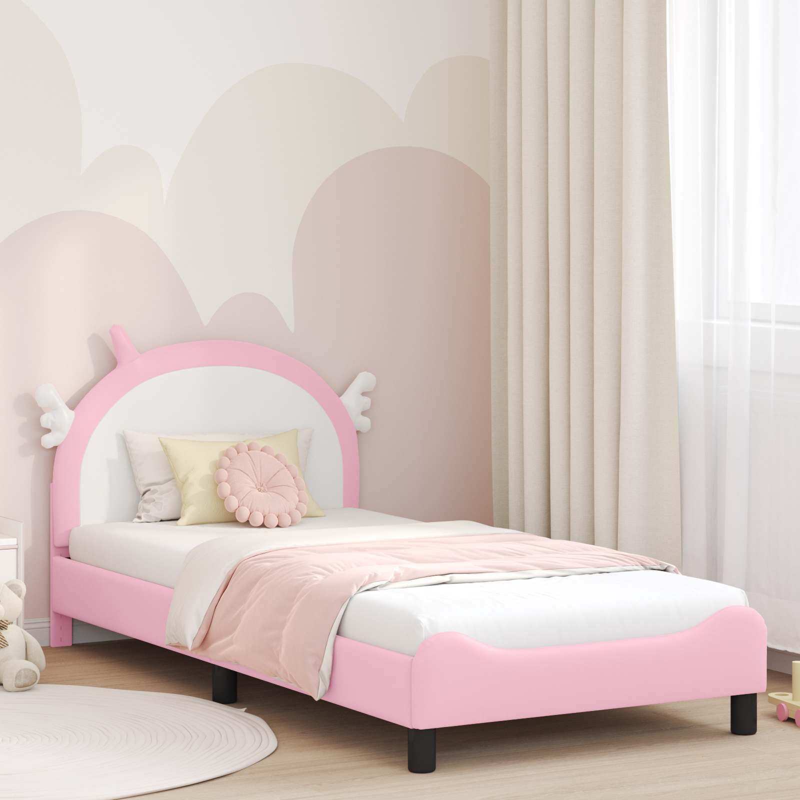 Image of Bed Frame Bedroom Furniture Modern Bed Slatted Bed Pu Foam Bed Contemporary Frame Sleeping Surface Modern Bedroom Solution Furniture Bed Pu Bed Frame