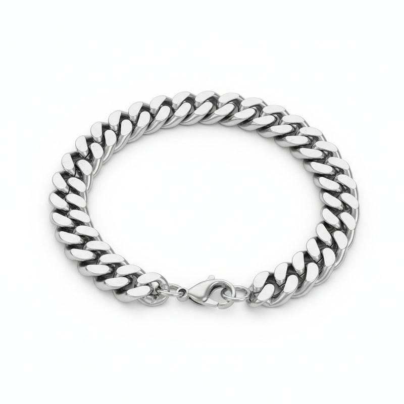 Image of Thick Men's Bracelet, 316l Stainless Steel, Silver, 9.5mm, , Stainless Steel, Metallic Finish, Silver Color, For The Wrist, Fashionable Jewelry, Suitable For Daily And Evening Styles, For Outfits