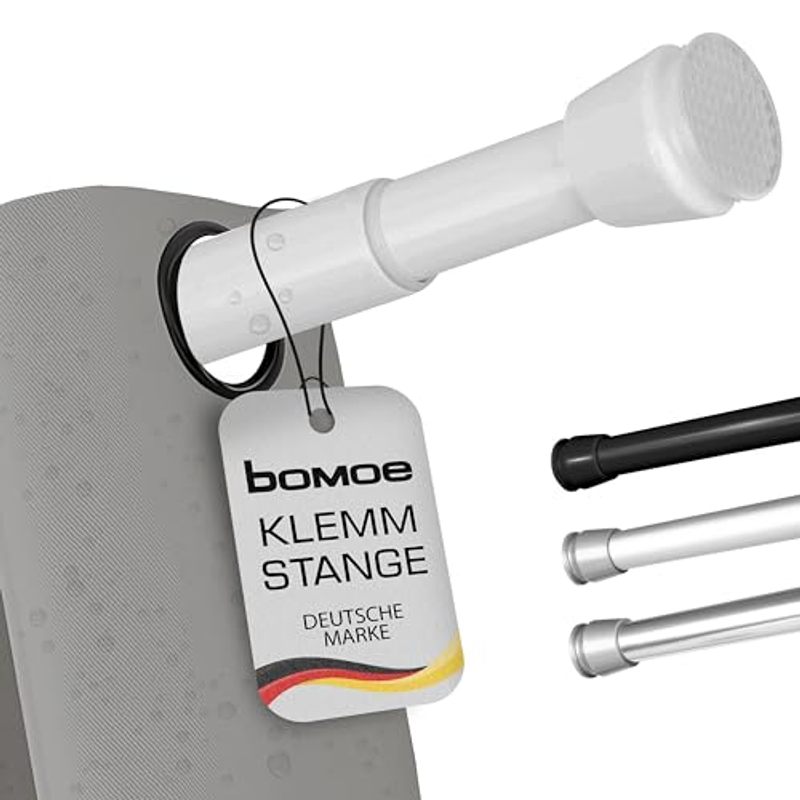 Image of Bomoe Telescopic Shower Rod, No-drill 70-120 Cm - Adjustable Extendable - Clamp-on Curtain Rod, Non-slip Clamp Rod For Curtains - Chrome Shower Curtain Rod, No-drill, 240g