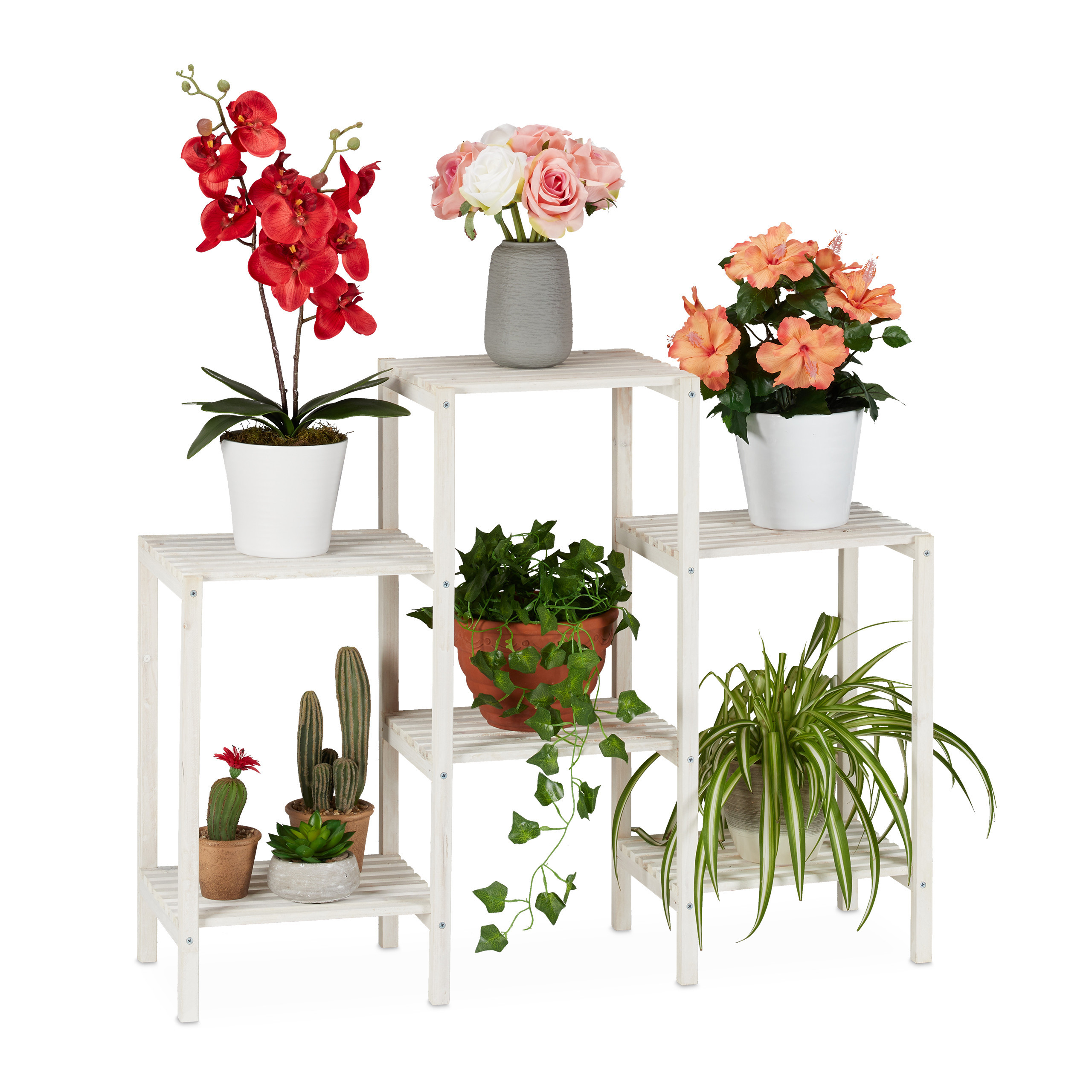 Flower Stand In White - (w)89 X (h)70 X (d)26.5 Cm