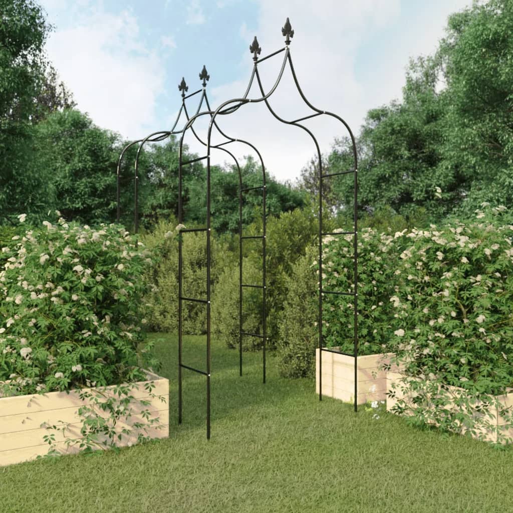 Image of Vidaxl Garden Arch 2pcs., Rose Arch With , Powder-coated Trellis Gate Arch, Rose Trellis, Black 120x38x260cm Steel