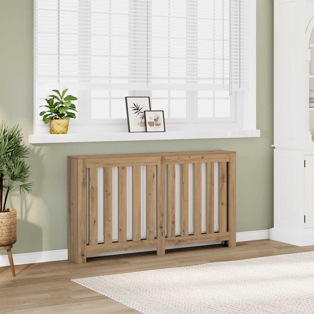 Image of Radiator Cover, Heating Panel With Modern Slatted Design, Radiator Cover For Living Room, Heating Cover, Oak 149x20x82cm Wood Material