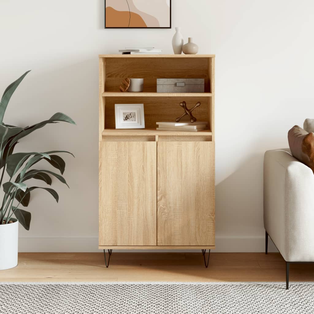 Image of Vidaxl , Sideboard With 6 Compartments, Cabinet With Metal Feet, Dresser Cabinet For Living Room, Modern, Oak Wood Material
