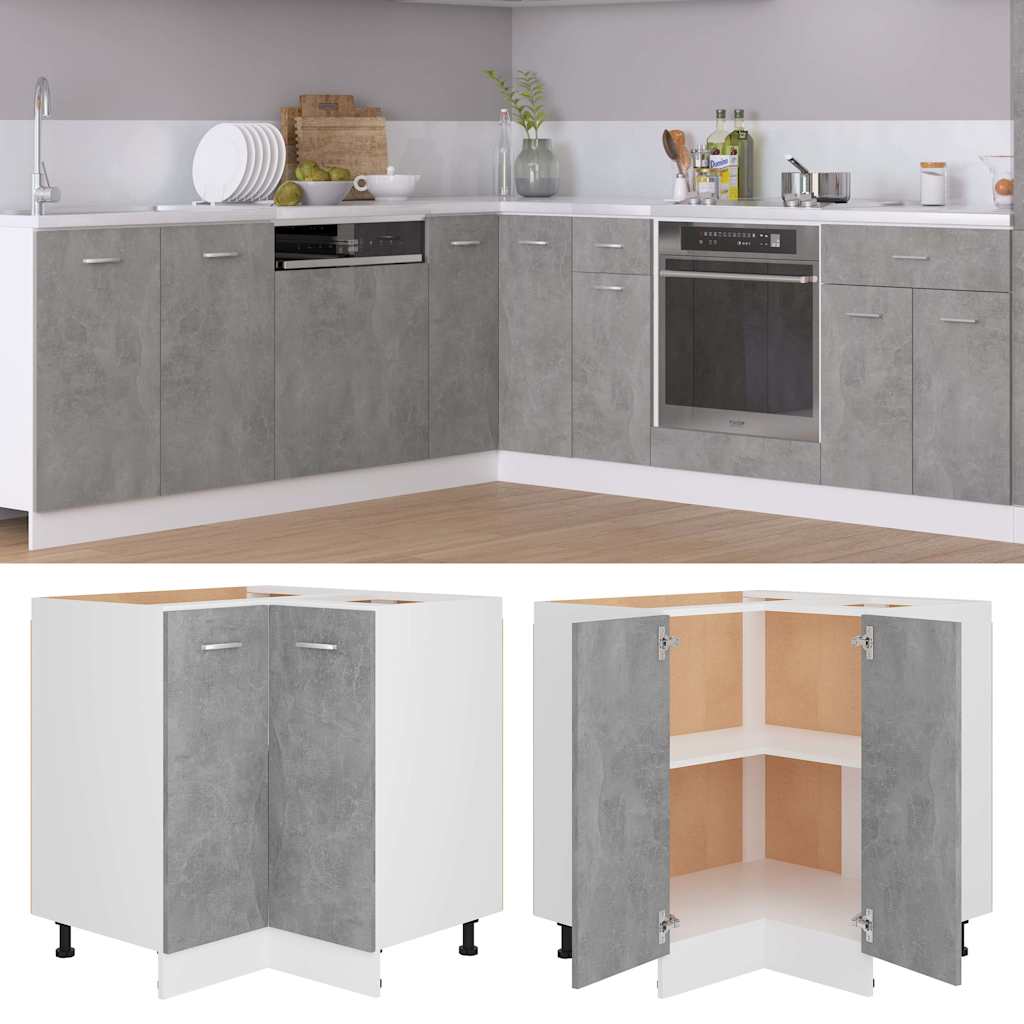 Image of "" Corner Base Cabinet, Concrete Grey, 75.5x75.5x81.5 Cm, Wood Material, Kitchen Cabinet, Kitchen Unit, Corner Cabinet For Kitchen, Kitchen Furniture, Built-in Kitchen Cabinet