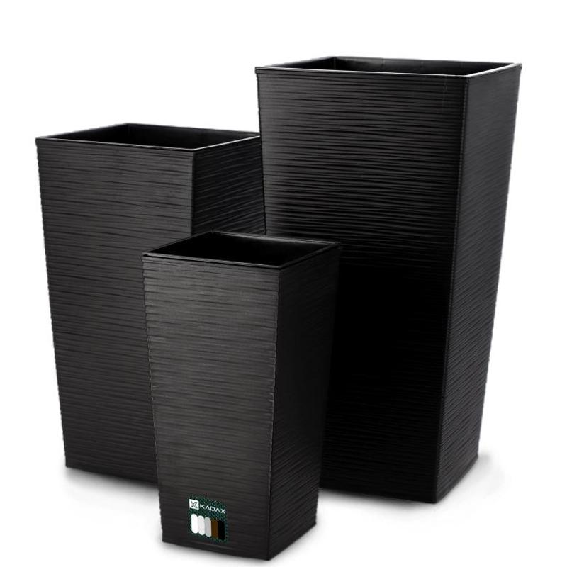 Kadax Set Of 3 Garden Planters With Inserts, Tall Large Black, 37+47+57 Cm
