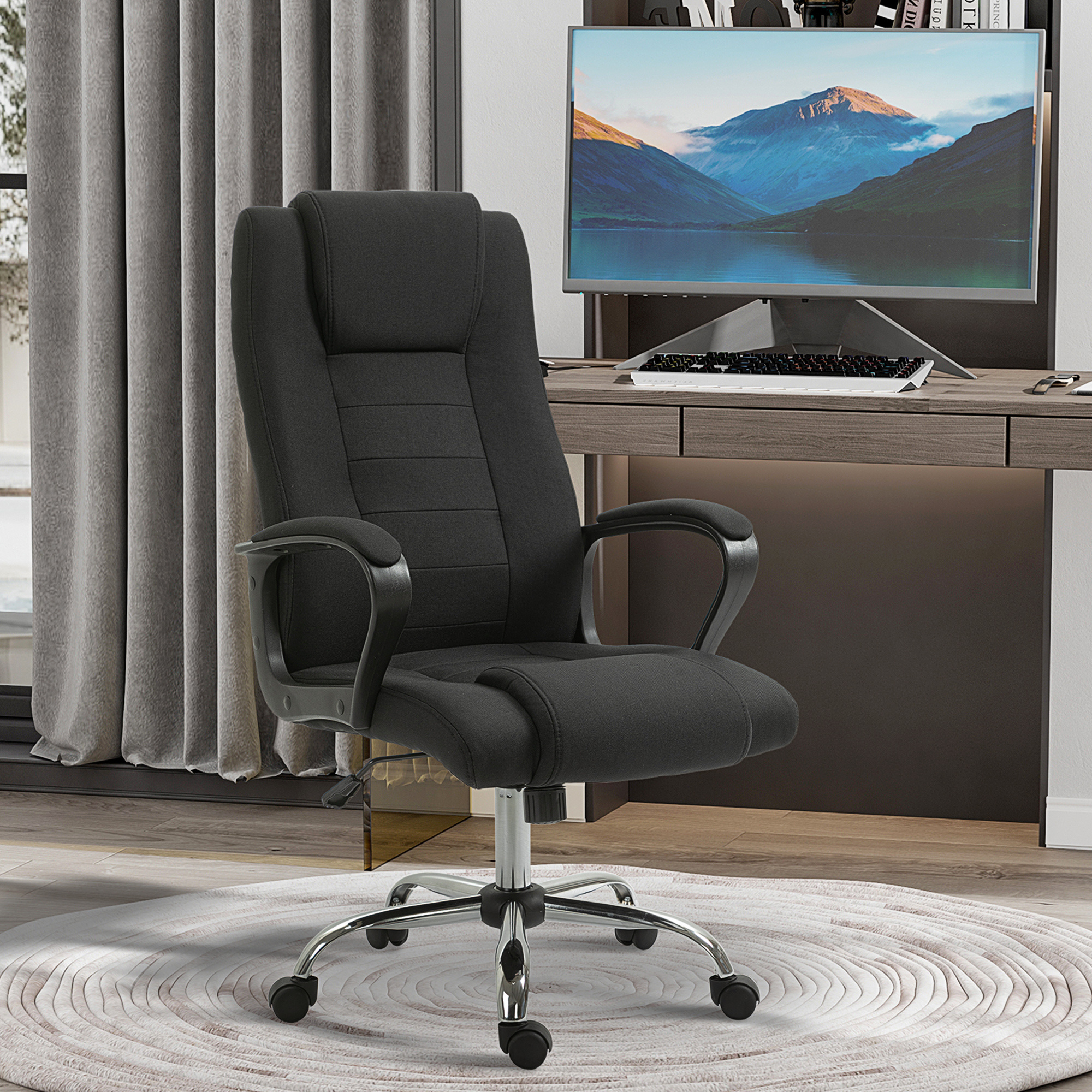 Office Chair Computer Chair With Tilt Function Headrest Ergonomic Desk Chair Swivel Height-adjustable Linen-touch Grey 62 X 76 X 110-119 Cm