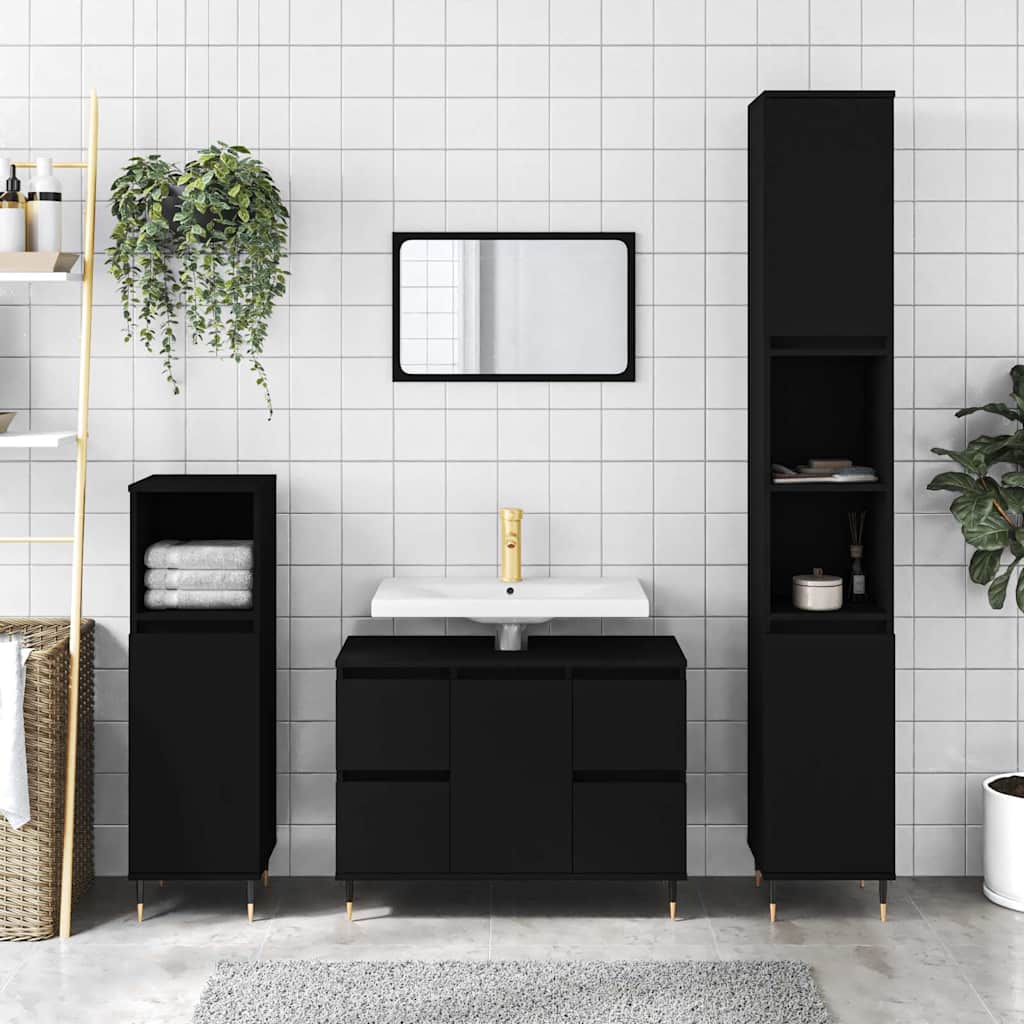 Image of Vidaxl Bathroom Cabinet, Under-sink Cabinet With Storage Space, Bathroom Cabinet With Iron Legs, Under-sink Vanity Cabinet, Bathroom Furniture, Black Wood Material