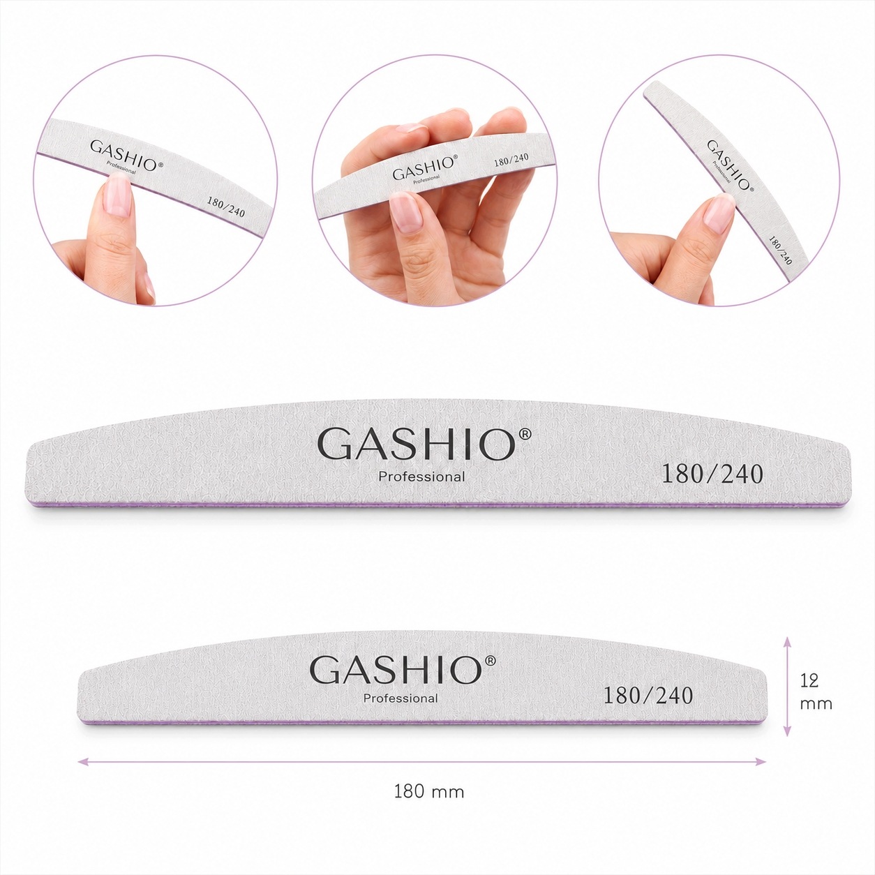 Image of Gashio Nail File Boat Shape 180/240 – 1 Pc / Half Moon / Double-sided Zebra / Grit 180/240 / For Natural, Hybrid, And Gel Nails / Manicure