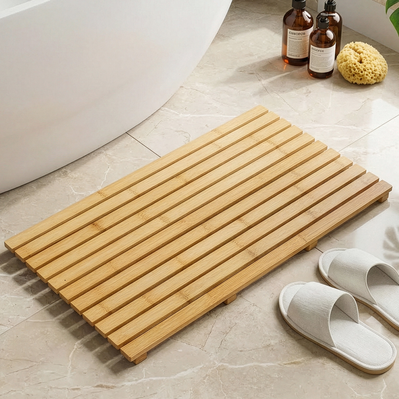 TEMU Bamboo Wooden Bath Mat For Bathroom, Large 60x35cm Anti-slip Duck Board Shower Mat For Indoor & Outdoor Use, Spa, Pool, Sauna - Quick Dry