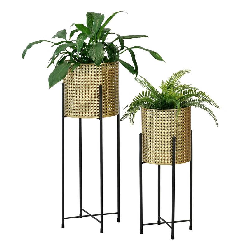 Image of Flower Pot Stand, Plant Holder, Decorative Planter Set Of 2, Black And Gold, En.casa