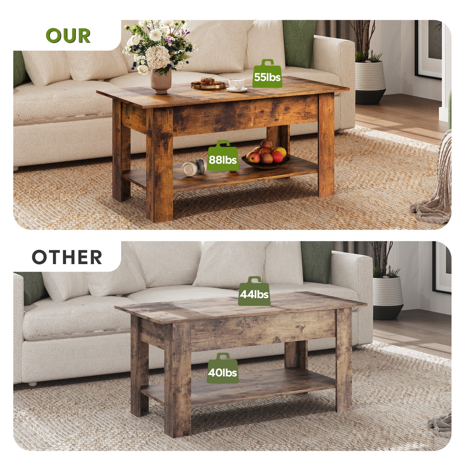 98cm Lift Up Coffee Table with Storage & Hidden Compartment