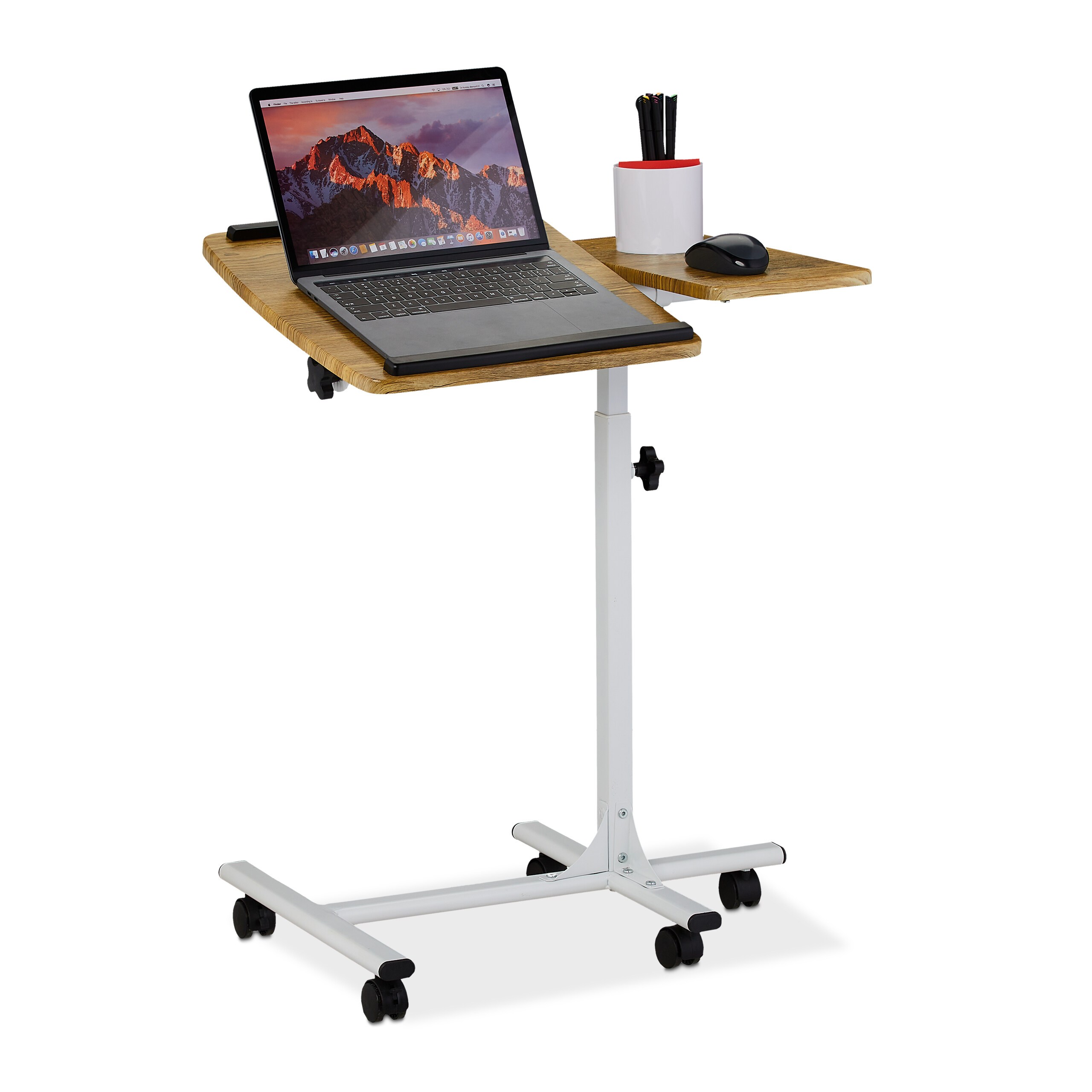 Height-adjustable Laptop Desk With Wheels In Brown/white