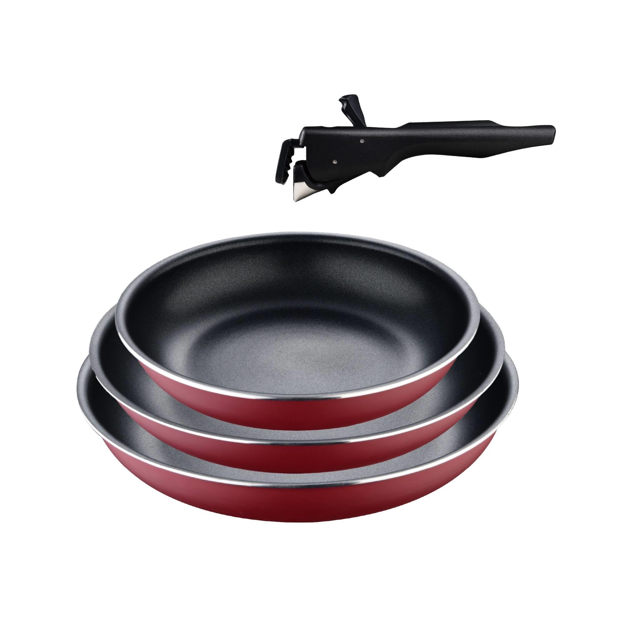 Click&cook Red Aluminum Pans Ø18//24/26cm + Saucepans Ø16/18/20cm + Detachable Handles