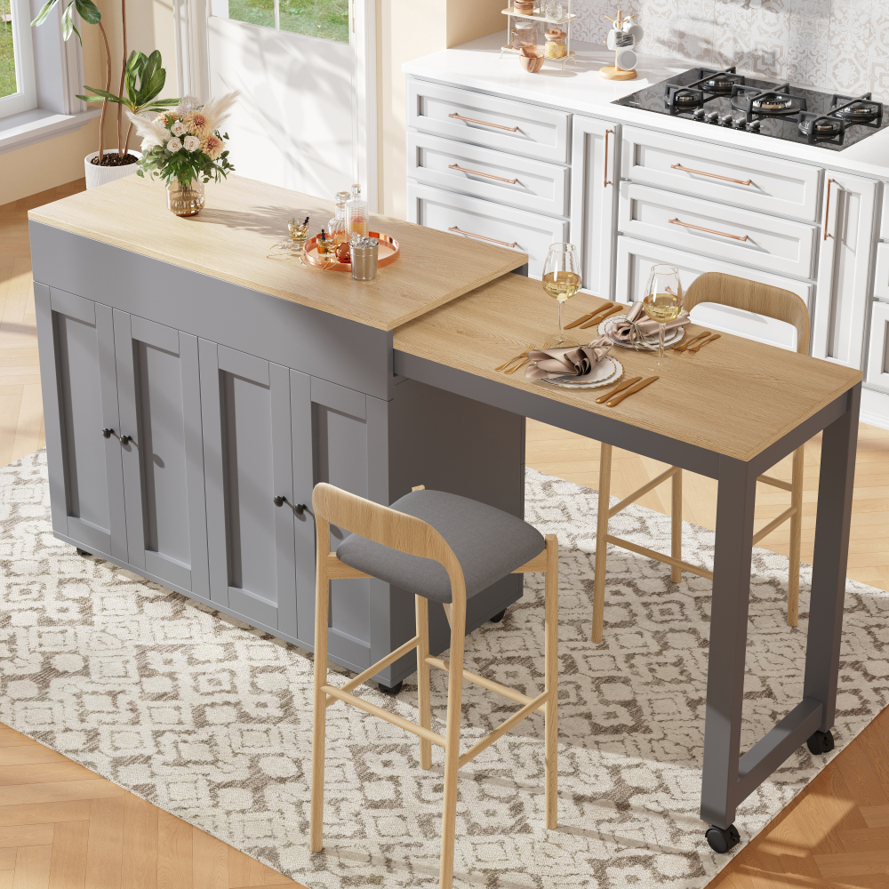Flexible Extendable Dining Table With Multifunctional Storage & Wheels For Home And Kitchen