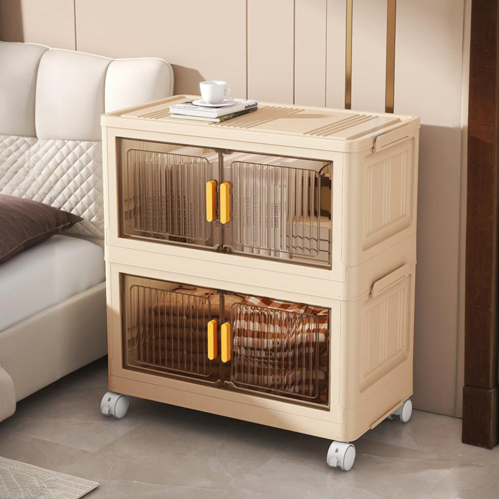 Foldable Rolling Plastic Storage Cabinet with Magnetic Door