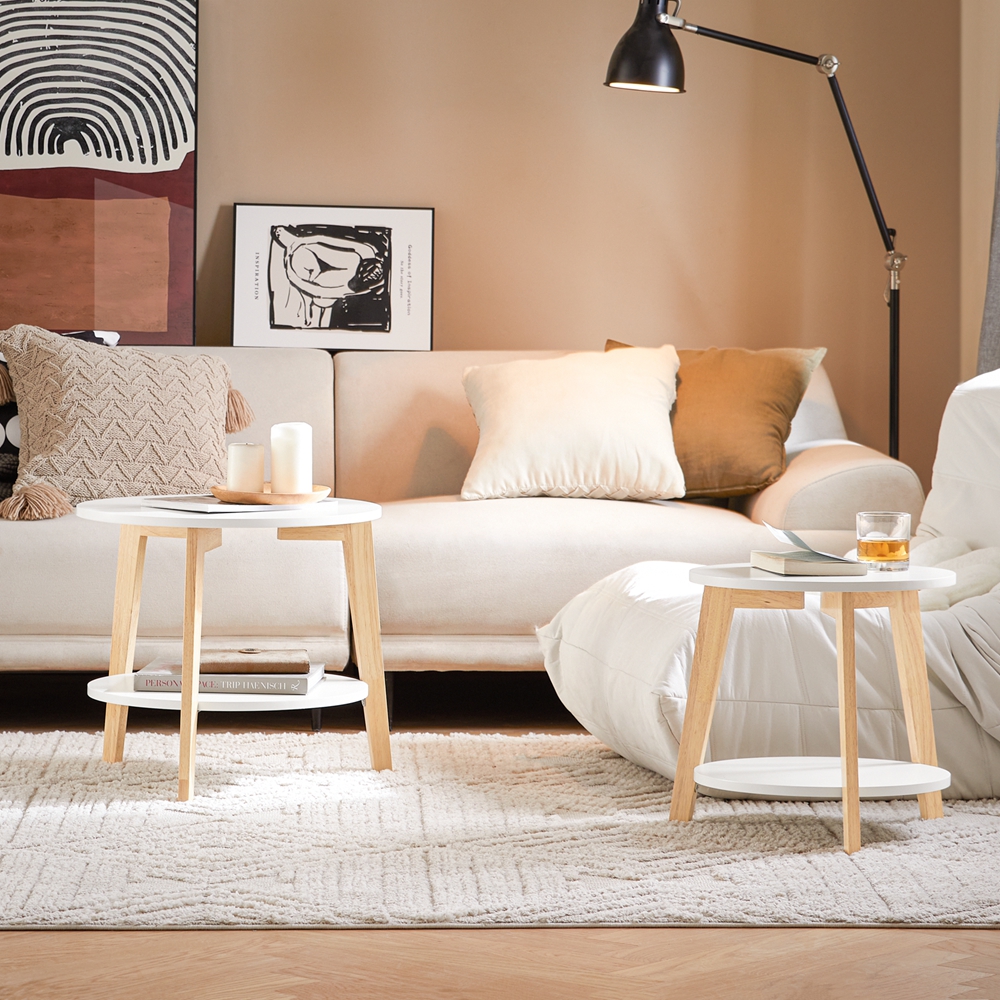 TEMU Set Of 2 Nesting Coffee Tables - Round Coffee Tables For Living Room, Large 50cm And Small 40cm, White, Fbt75-w Sobuy