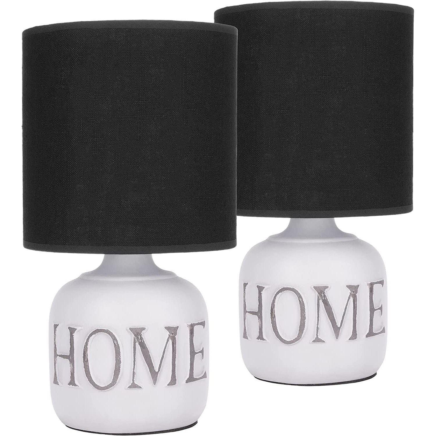 Image of Brubaker 2-piece Set Table Or Bedside Lamps Home - Table Lamps With Ceramic Base And Fabric Shade - 30.5 Cm Height, White Grey (bulb Not Included)