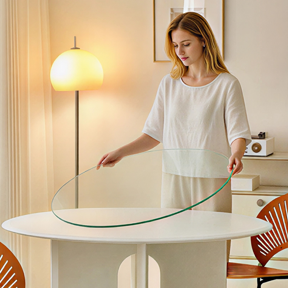 Image of Minimalist Glass Plate Made Of Pre-stressed Glass, 91.5 Cm In Diameter – 0.72 Cm Thick, Supports Up To 90 Kg, Individually Combined With Table Legs, For Flexible .