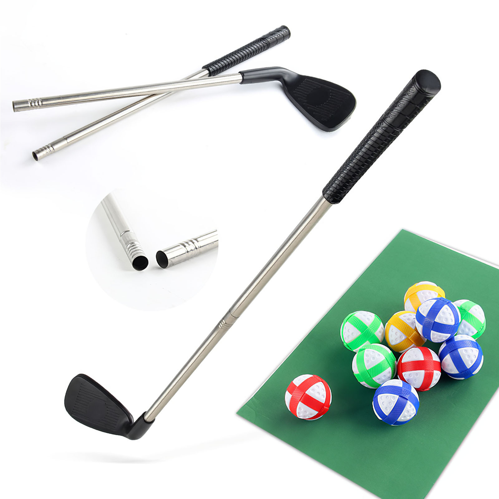 Golf Practice Set with Sticky Game Mat and Clubs