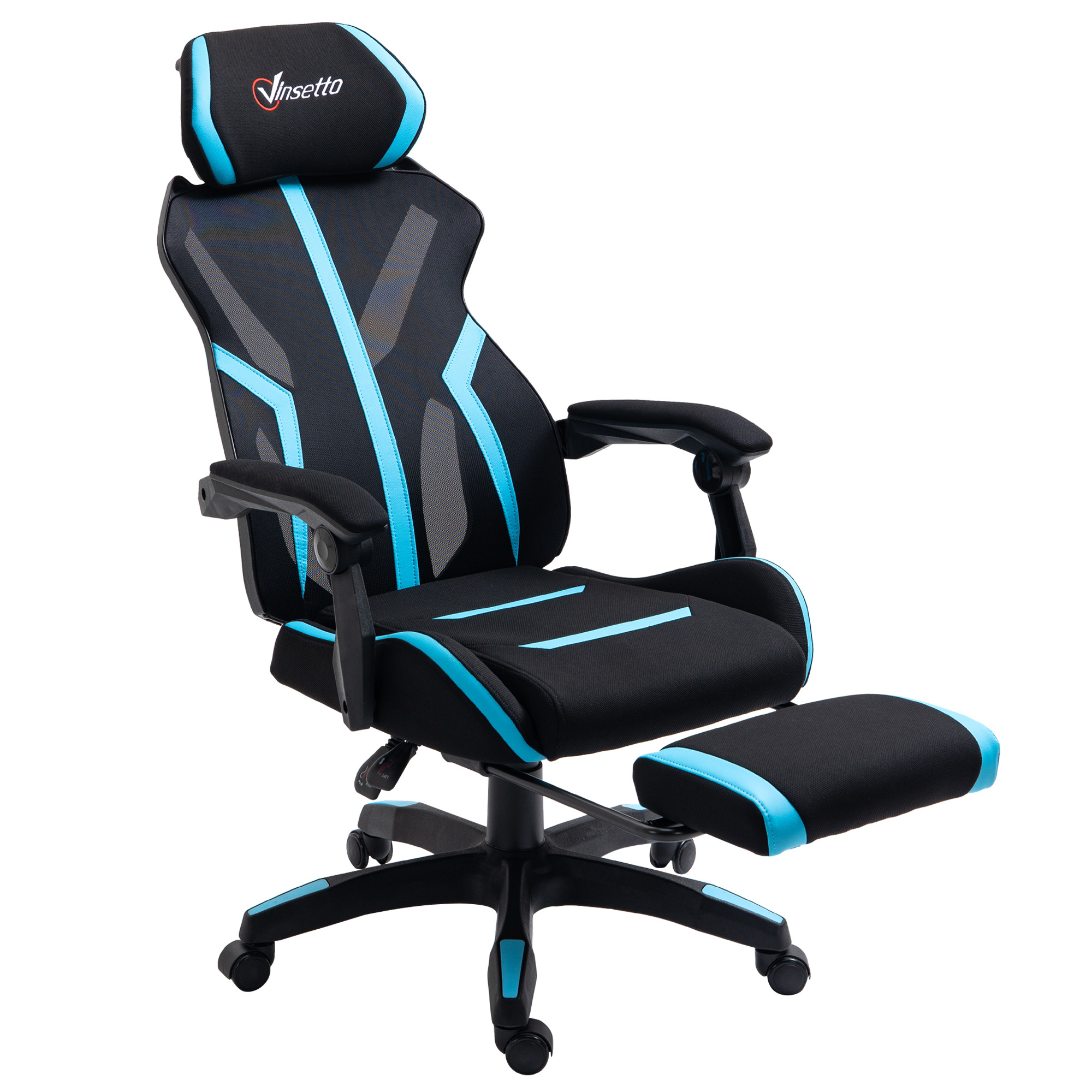 Vinsetto Silla Gaming With Retractable Footrest Office Chair Swivel Reclining With Headrest And Adjustable Height 65x65x119-129 And Blue