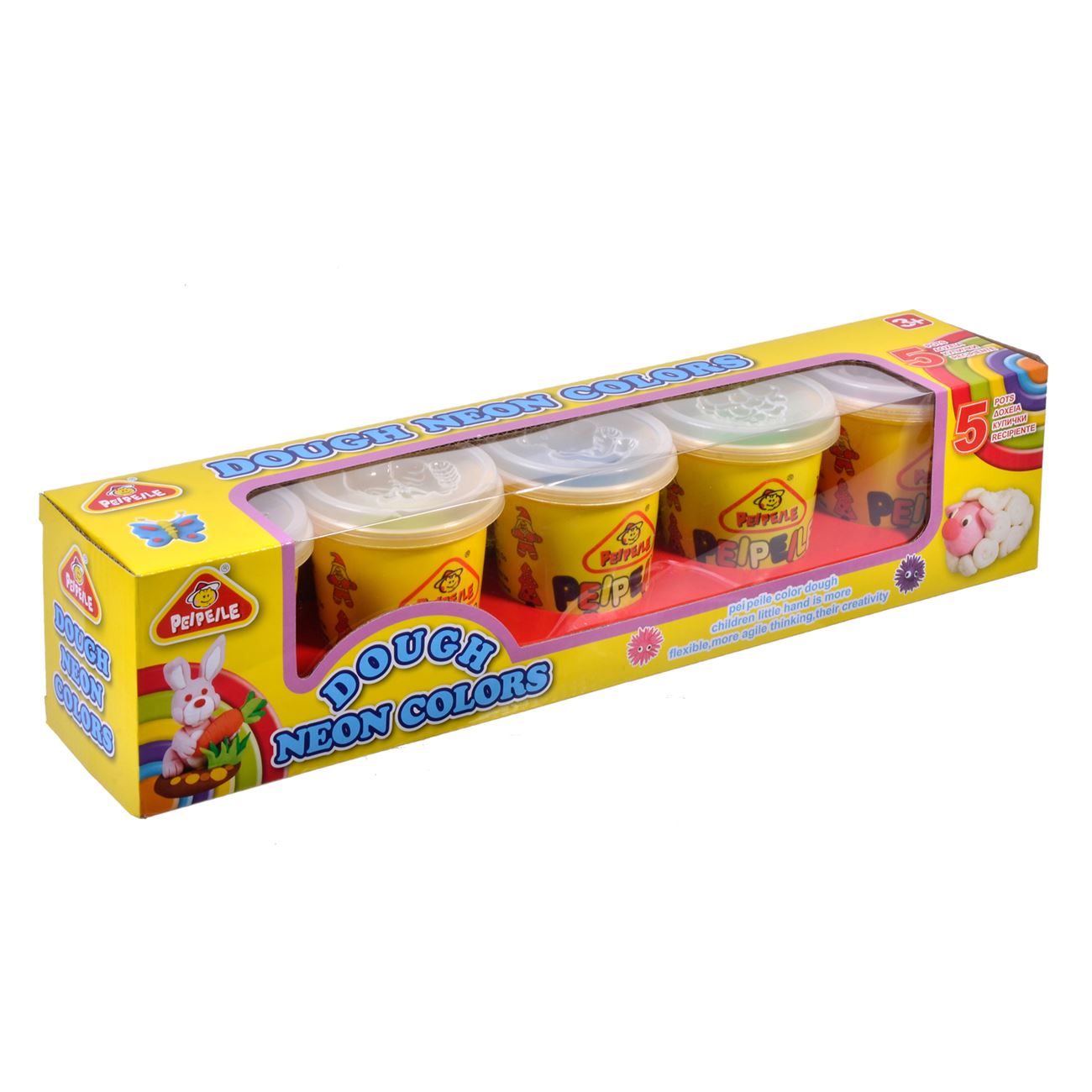 TEMU Set, Happy Doh, Neon, Capacity 5x142 G, Multicolor