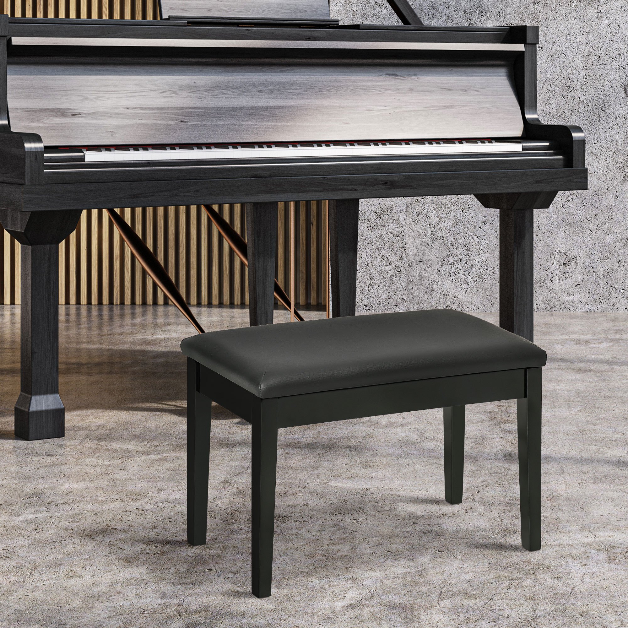 Piano Bench With Hidden Storage, Piano Stool With Leather Cushion, Loadable Up To 150 Kg, Black, 75 X 35 X 49 Cm