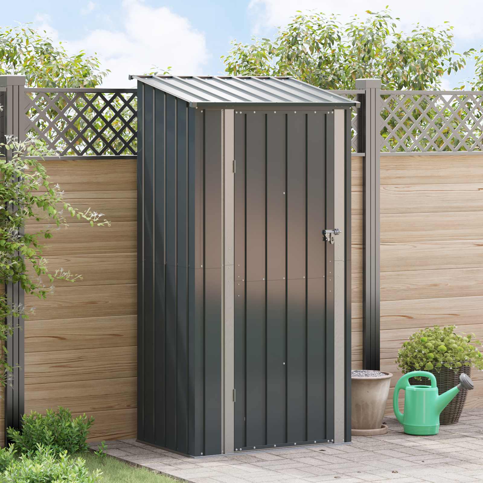 Image of Garden Sheds, , 103 X 74 X 200 Cm, Metal, For Garden And Terrace, Modern Tool Shed, Weatherproof, Sturdy, Rectangular, Of Space For Tools