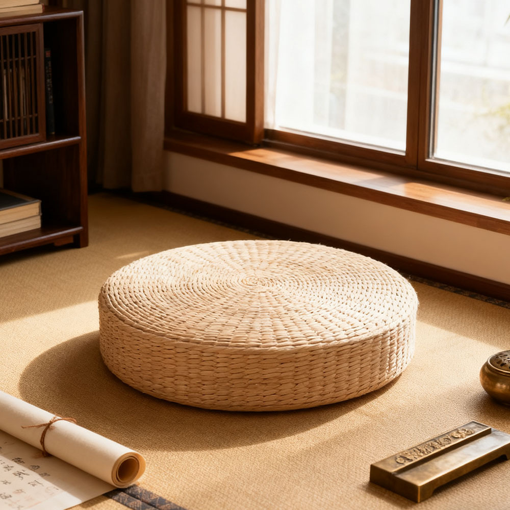 TEMU 1pc 10cm Thick Straw Woven Cushion, Round Seat Cushion Chair Pad Pillow Seat Soft Tatami Floor Cushion, Cushion Handcrafted Breathable Cushion